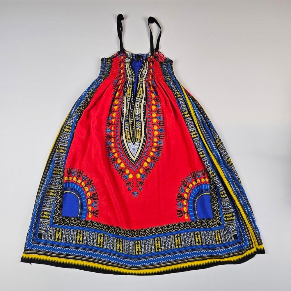 Step In Style African Theme‎ Mini Dress With Elastic Straps Rouched Top Sz S/M